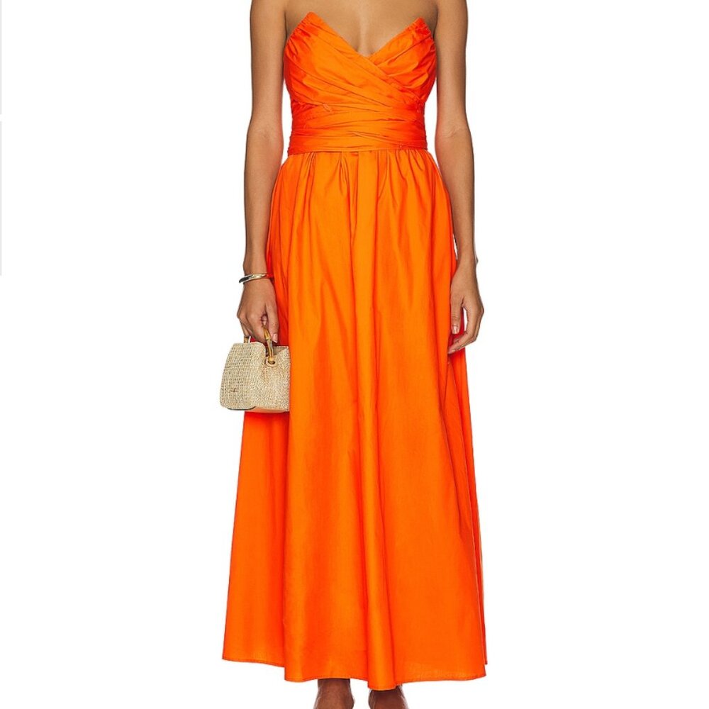Line & Dot Sunburst Orange Midi Dress Size: S